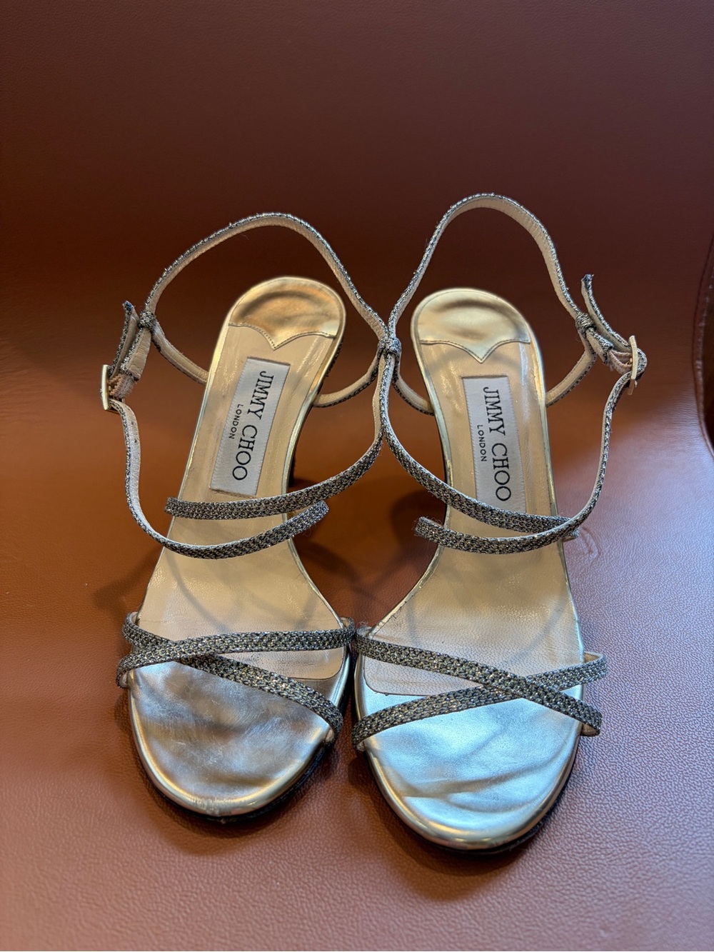 Jimmy Choo Silver Metallic Strappy Heeled Sandals